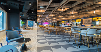 新办公室装修方案：自然的阳光透过隔墙的窗户流入