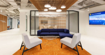 公司写字楼室内装修丨角线的结合是从建筑物形状的不规则性中构思出来的