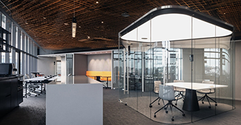 企业办公室装修：设计师想象干净的空间具有鲜明的色彩和光线对比