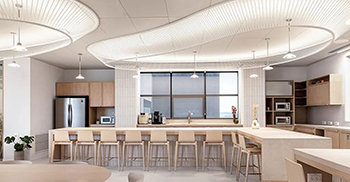 公司办公室装修案例——设计的基本形态和元素都源自于描绘人类心脏和身体的有机形状