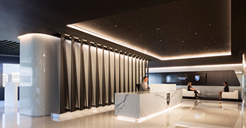 办公室装修案例：用弧形玻璃包裹的干净的集成空间