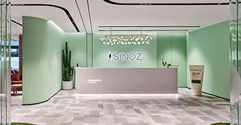 办公装修设计：粉彩色系、结合柔和的曲线建筑语言贯穿整个设计