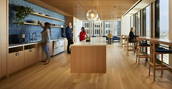 设计装修办公室：材料调色板唤起了一种休闲的精致感